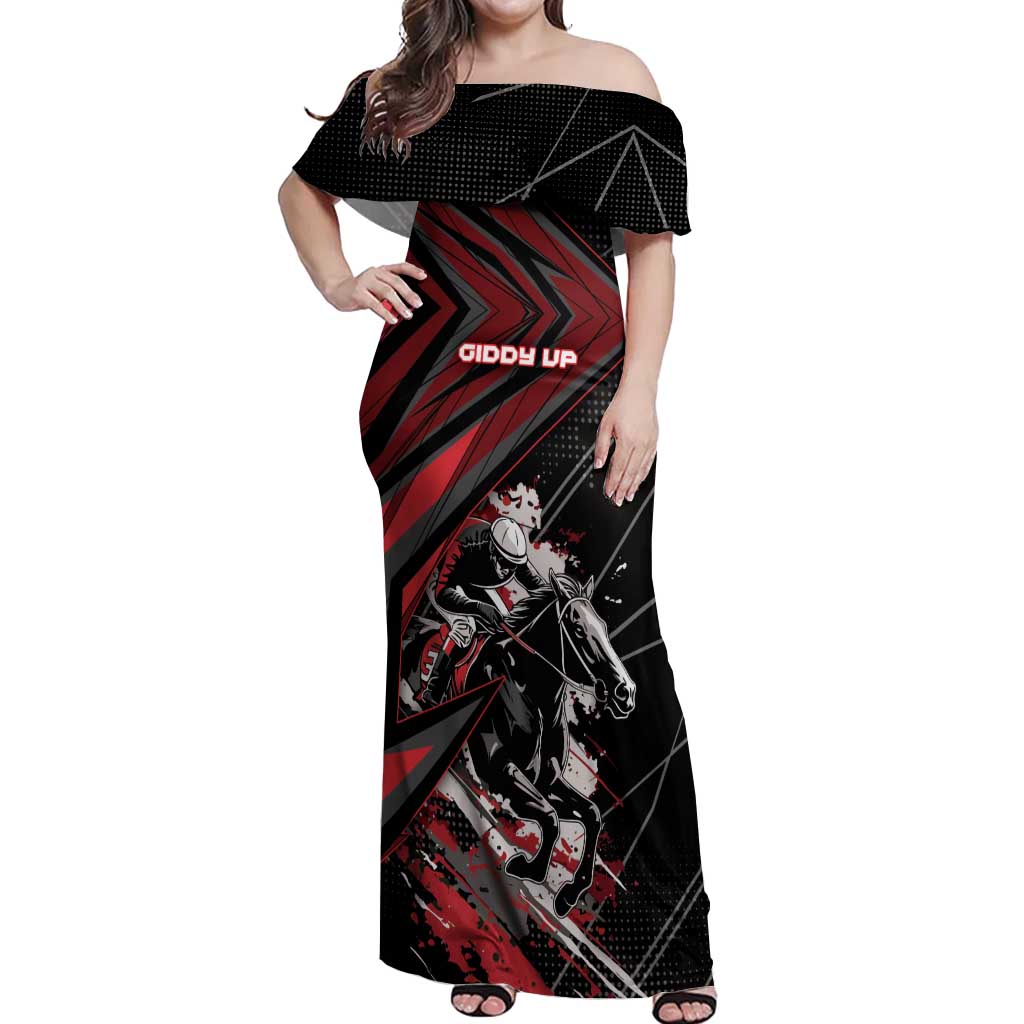 Custom Horse Racing Off Shoulder Maxi Dress Giddy Up