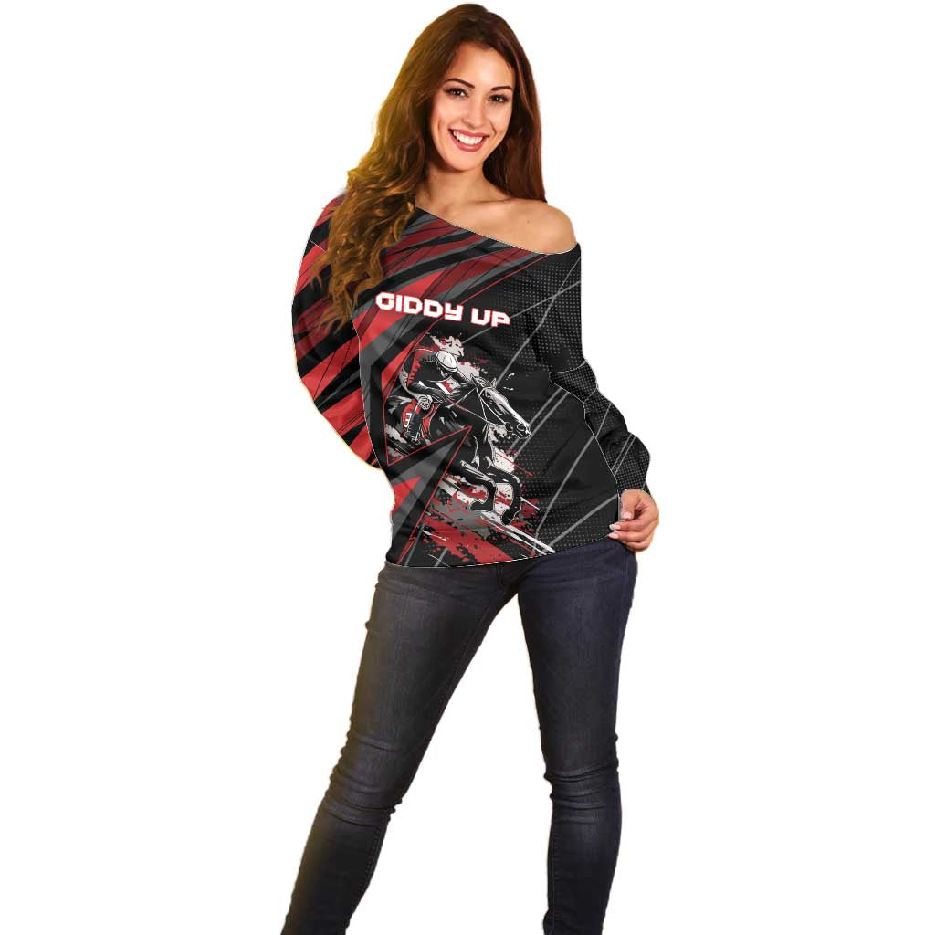 Custom Horse Racing Off Shoulder Sweater Giddy Up