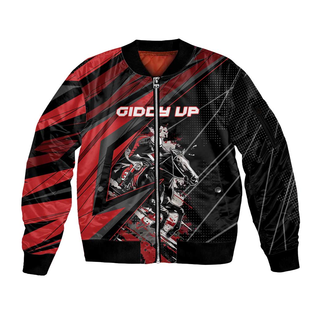 Custom Horse Racing Sleeve Zip Bomber Jacket Giddy Up