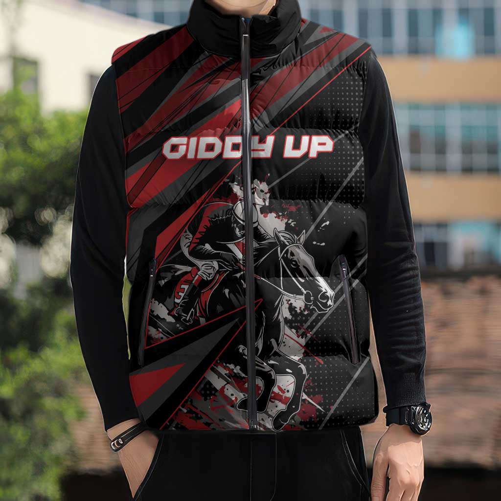 Custom Horse Racing Sleeveless Puffer Jacket Giddy Up