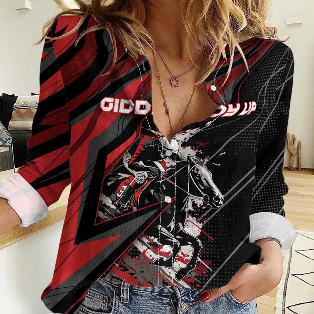 Custom Horse Racing Women Casual Shirt Giddy Up