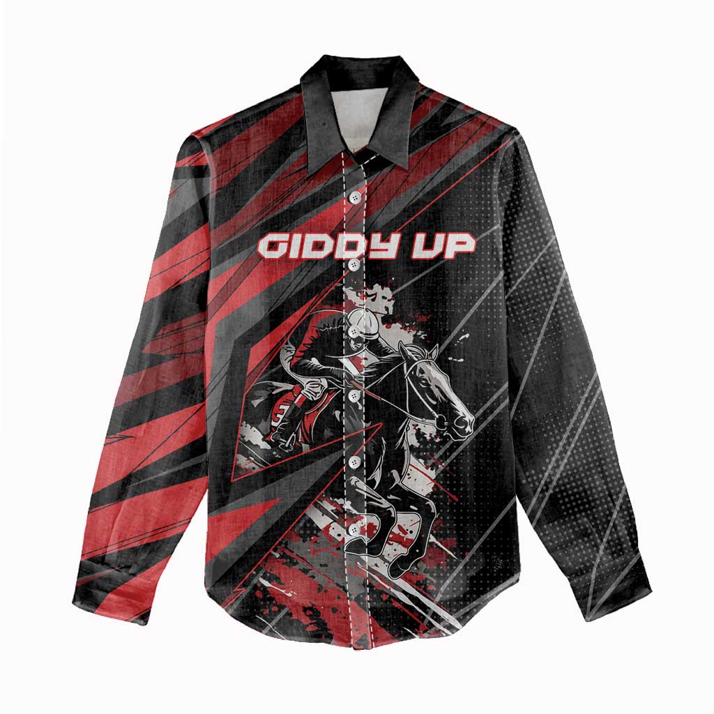 Custom Horse Racing Women Casual Shirt Giddy Up