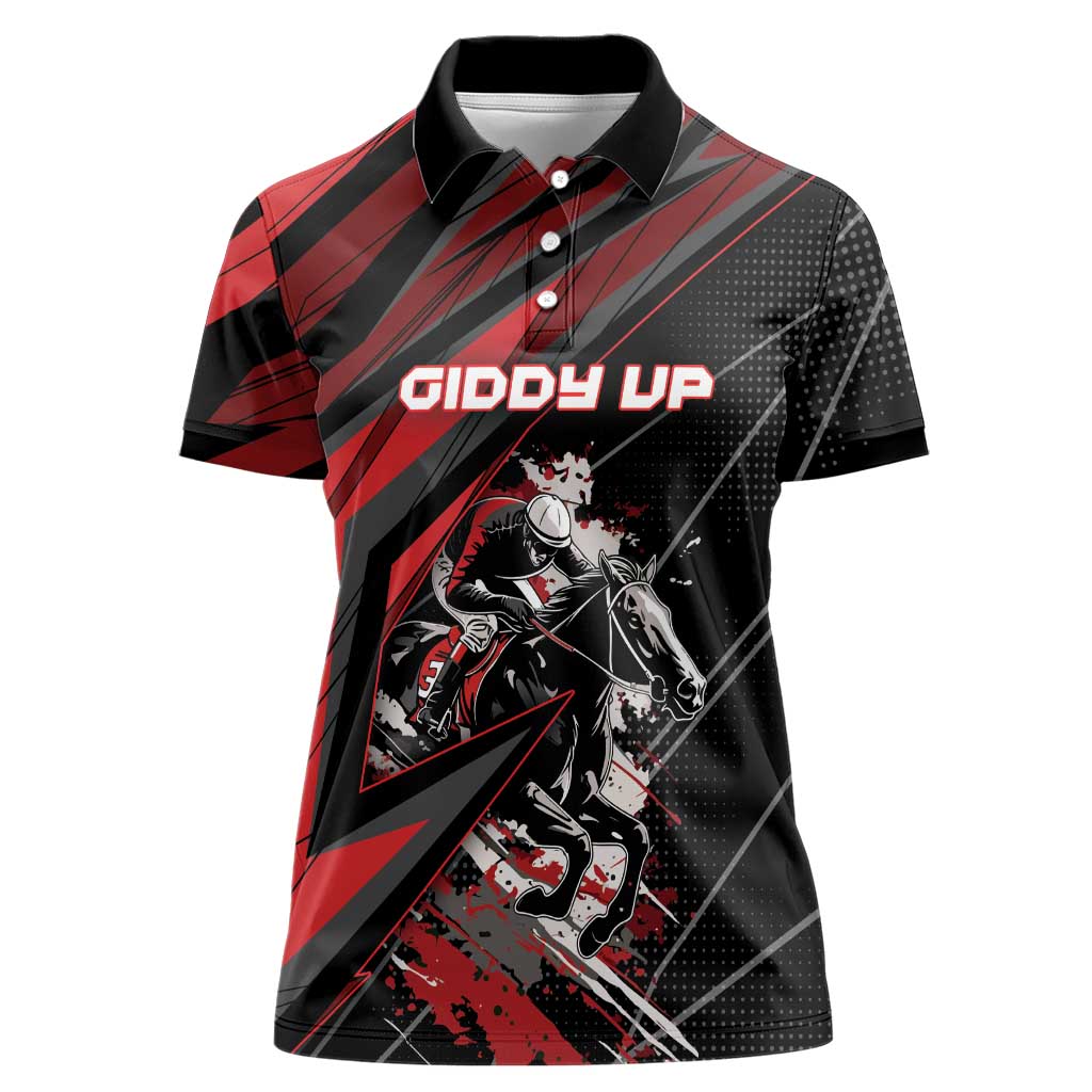 Custom Horse Racing Women Polo Shirt Giddy Up