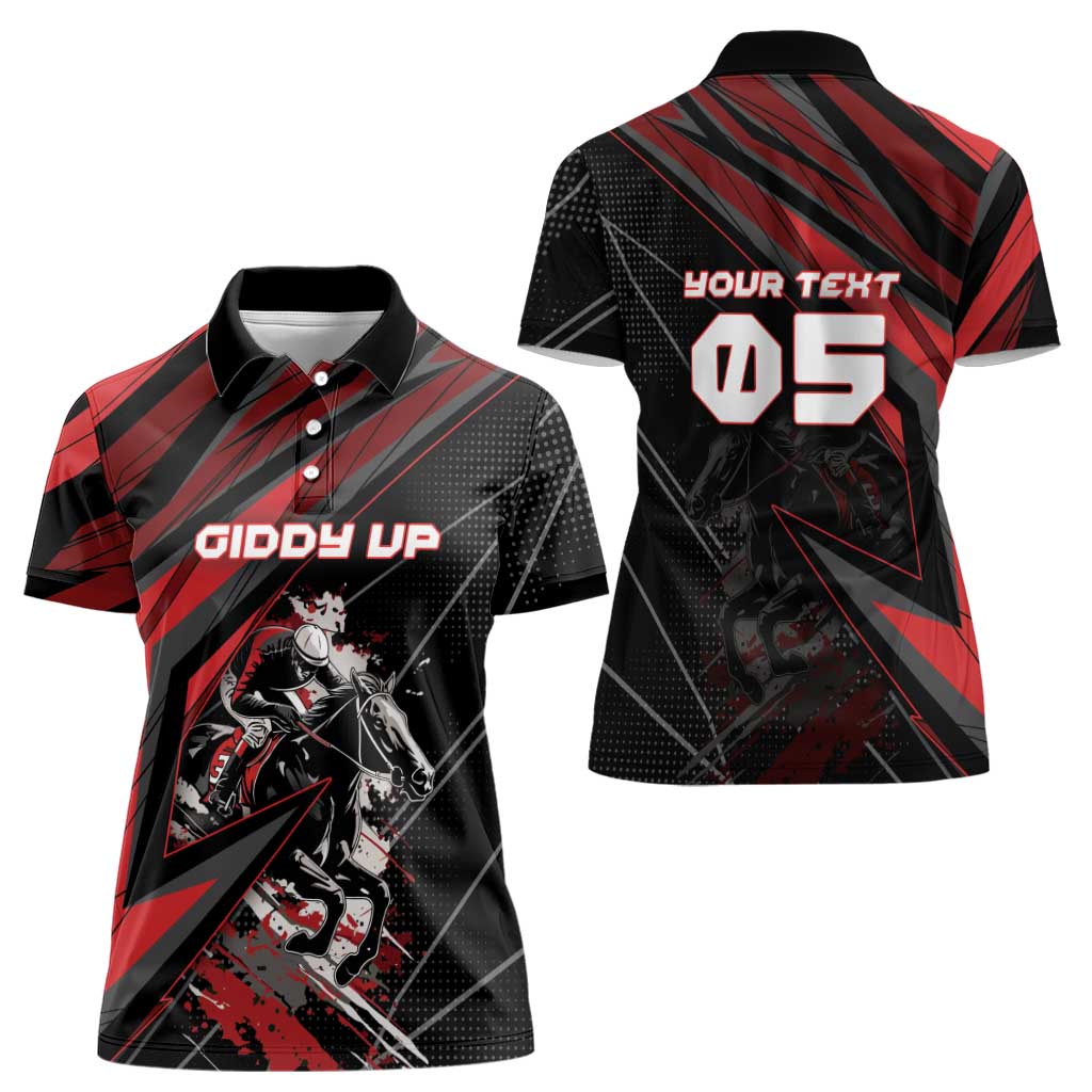 Custom Horse Racing Women Polo Shirt Giddy Up