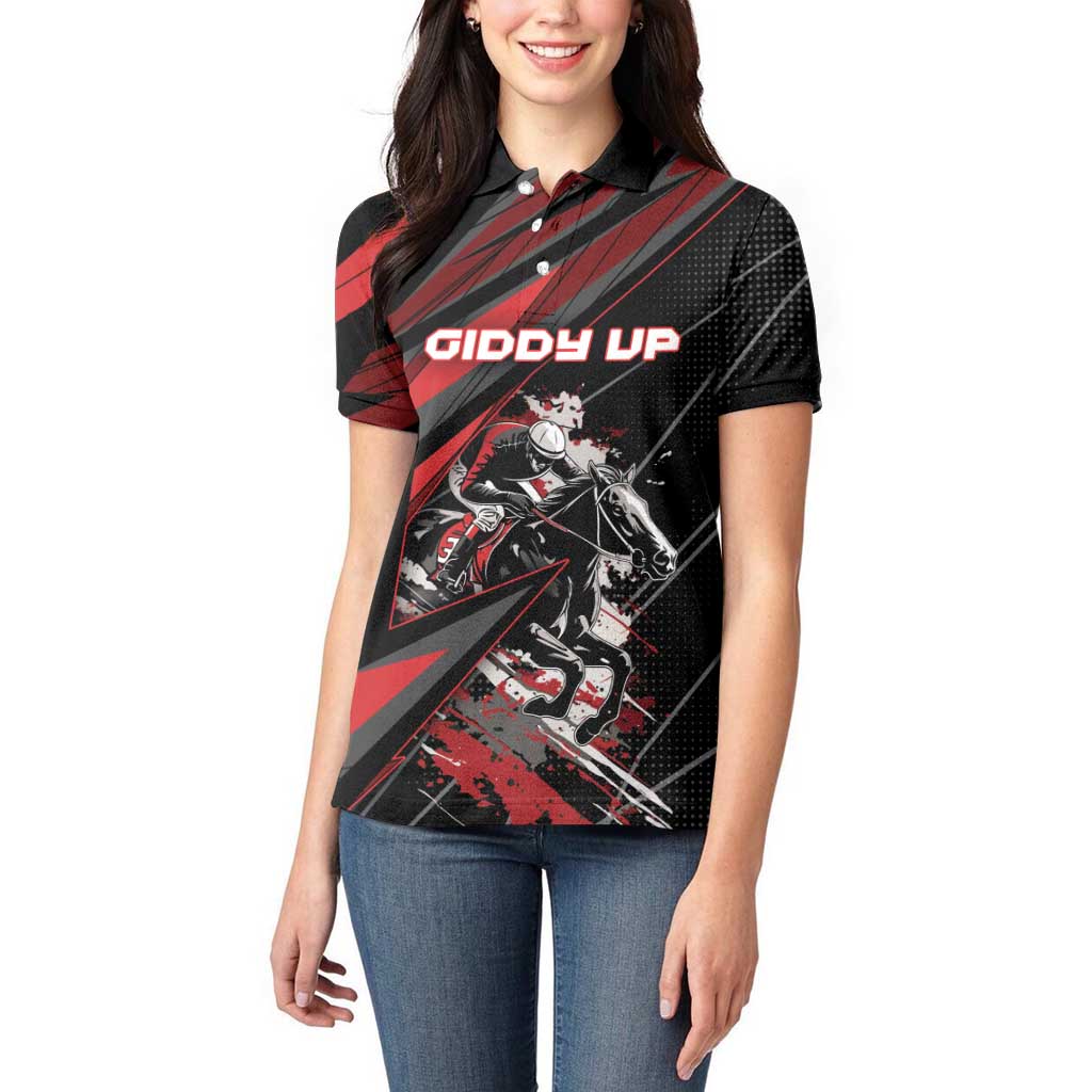 Custom Horse Racing Women Polo Shirt Giddy Up