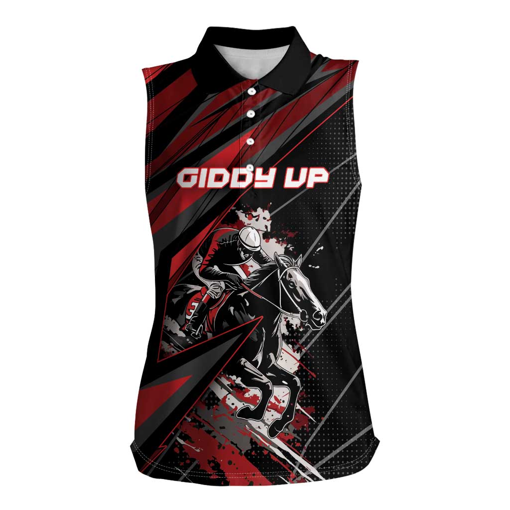 Custom Horse Racing Women Sleeveless Polo Shirt Giddy Up