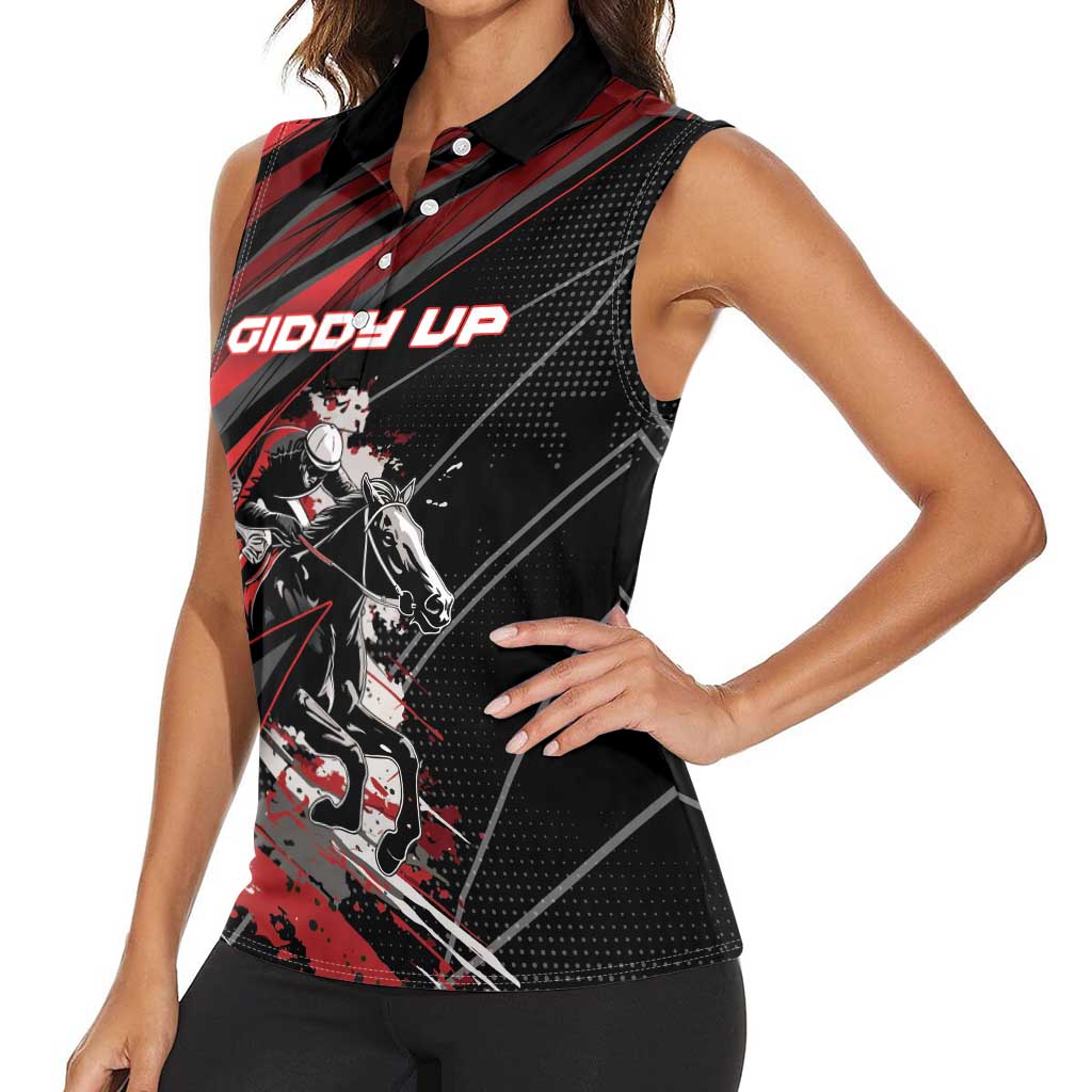 Custom Horse Racing Women Sleeveless Polo Shirt Giddy Up