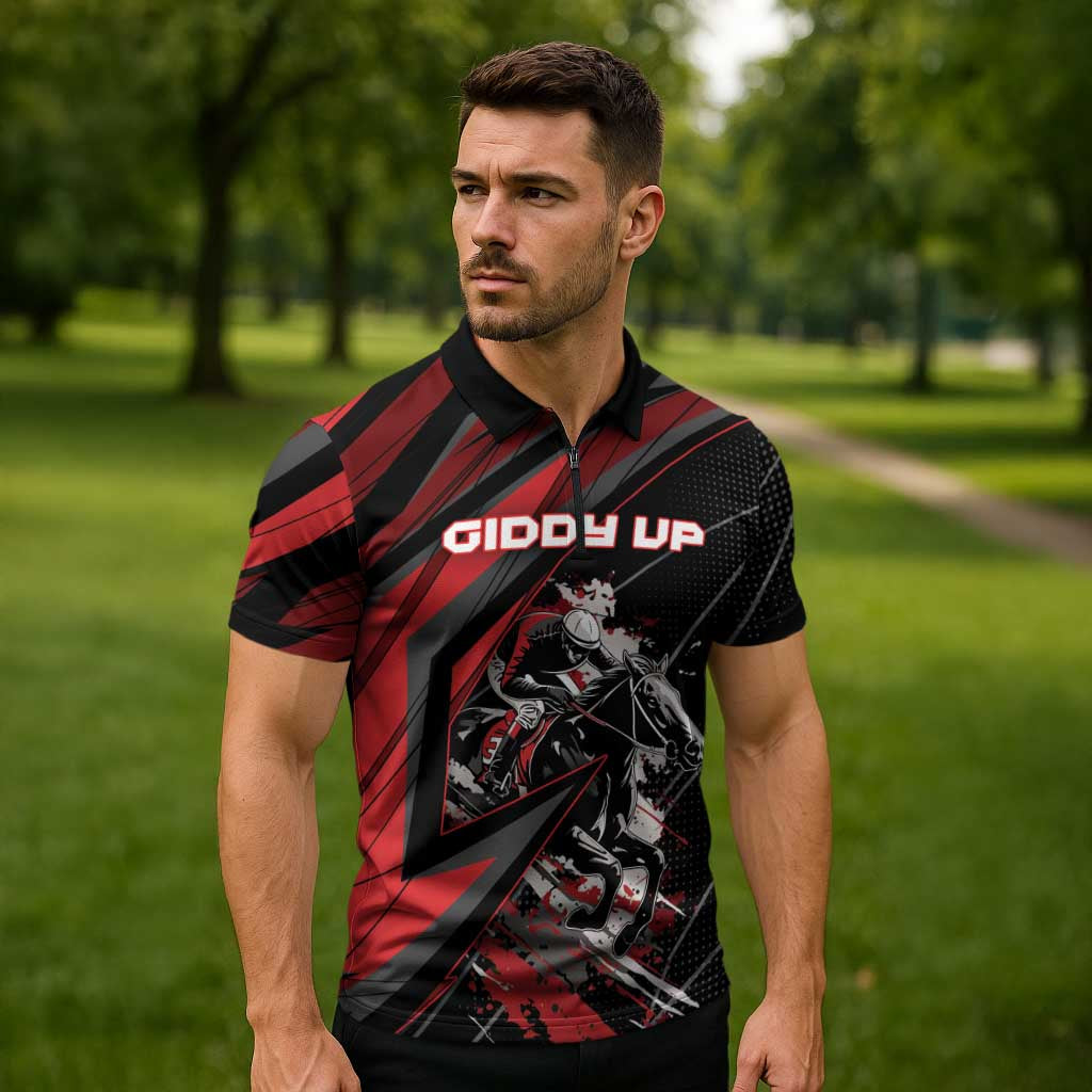 Custom Horse Racing Zipper Polo Shirt Giddy Up