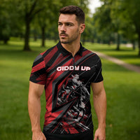 Custom Horse Racing Zipper Polo Shirt Giddy Up