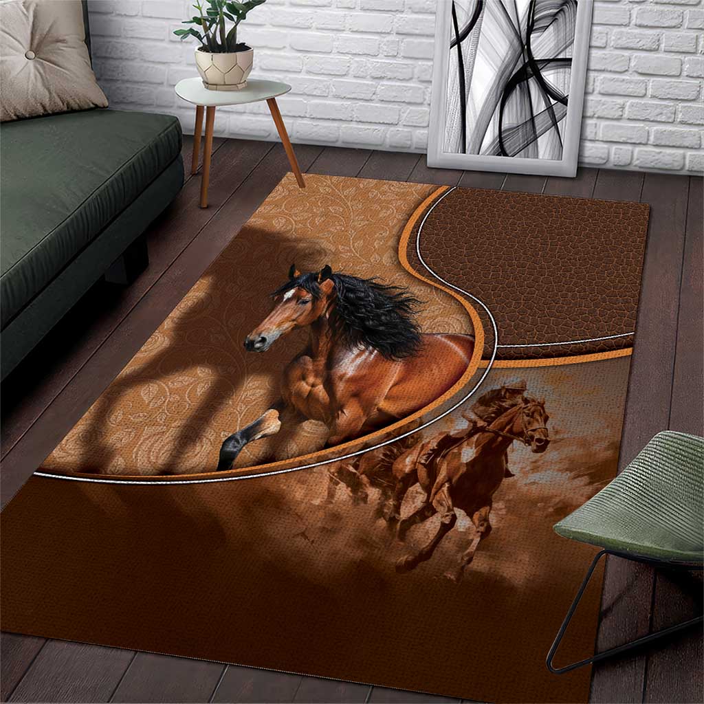 Horse Racing Area Rug Royal Race Leather Effect