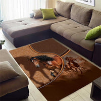 Horse Racing Area Rug Royal Race Leather Effect