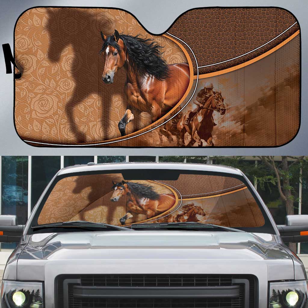 Horse Racing Auto Sun Shade Royal Race Leather Effect