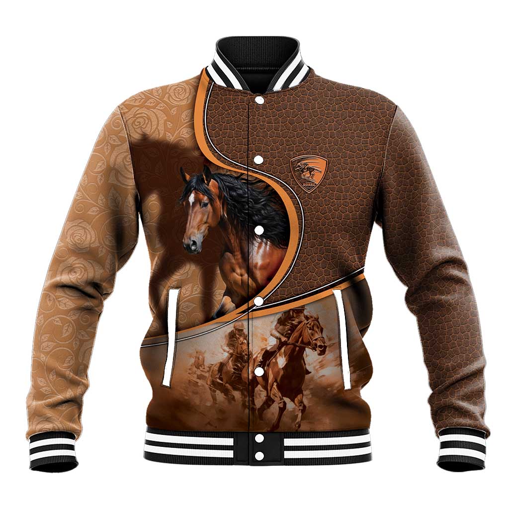 Personalized Horse Racing Baseball Jacket Royal Race Leather Effect