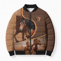 Personalized Horse Racing Bomber Puffer Jacket Royal Race Leather Effect