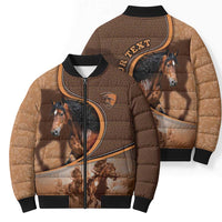 Personalized Horse Racing Bomber Puffer Jacket Royal Race Leather Effect