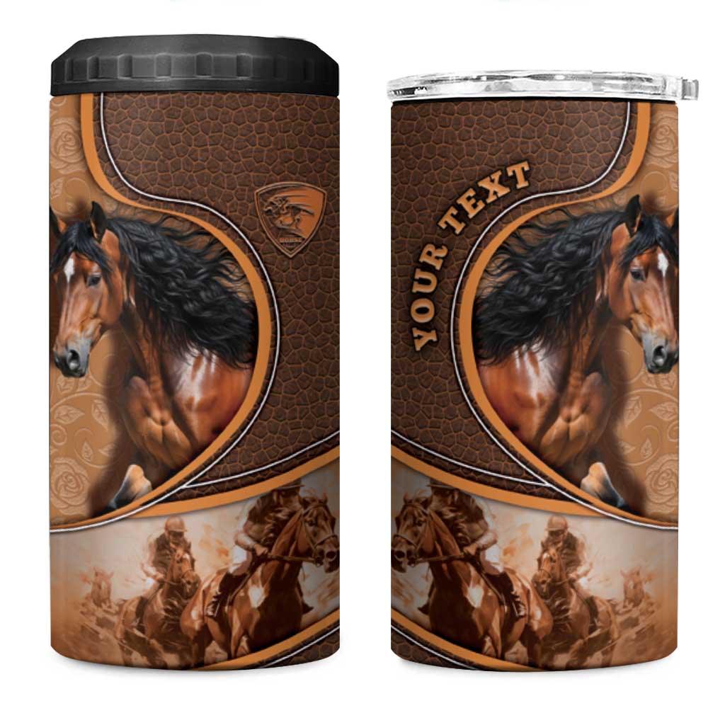 Personalized Horse Racing 4 in 1 Can Cooler Tumbler Royal Race Leather Effect
