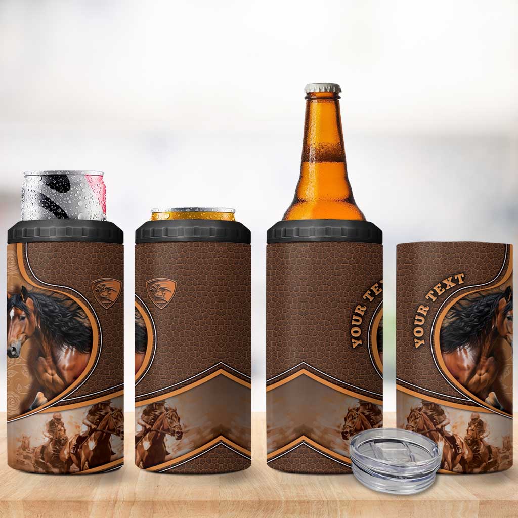 Personalized Horse Racing 4 in 1 Can Cooler Tumbler Royal Race Leather Effect