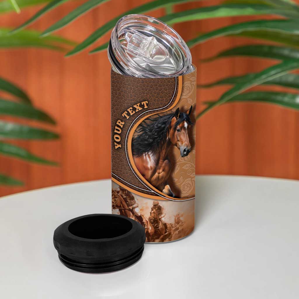 Personalized Horse Racing 4 in 1 Can Cooler Tumbler Royal Race Leather Effect