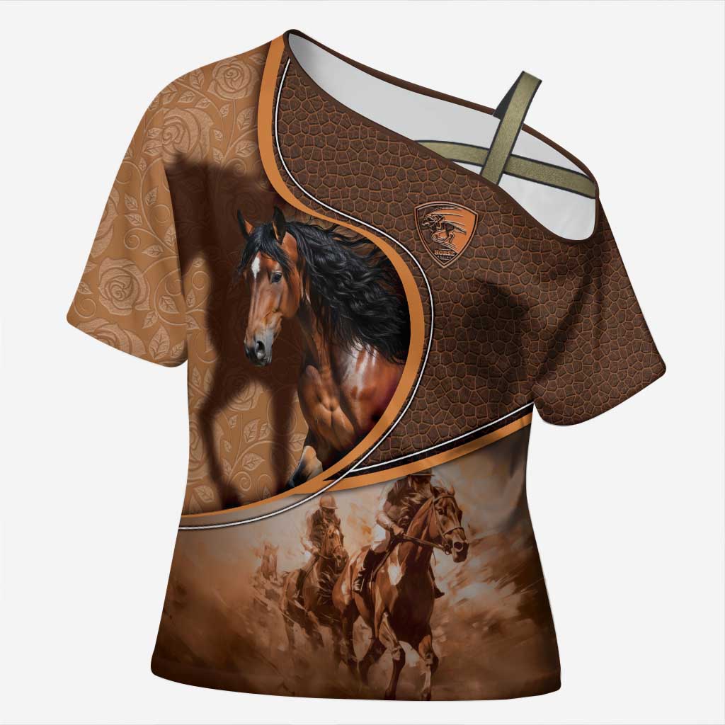 Personalized Horse Racing Cross Shoulder Shirt Royal Race Leather Effect