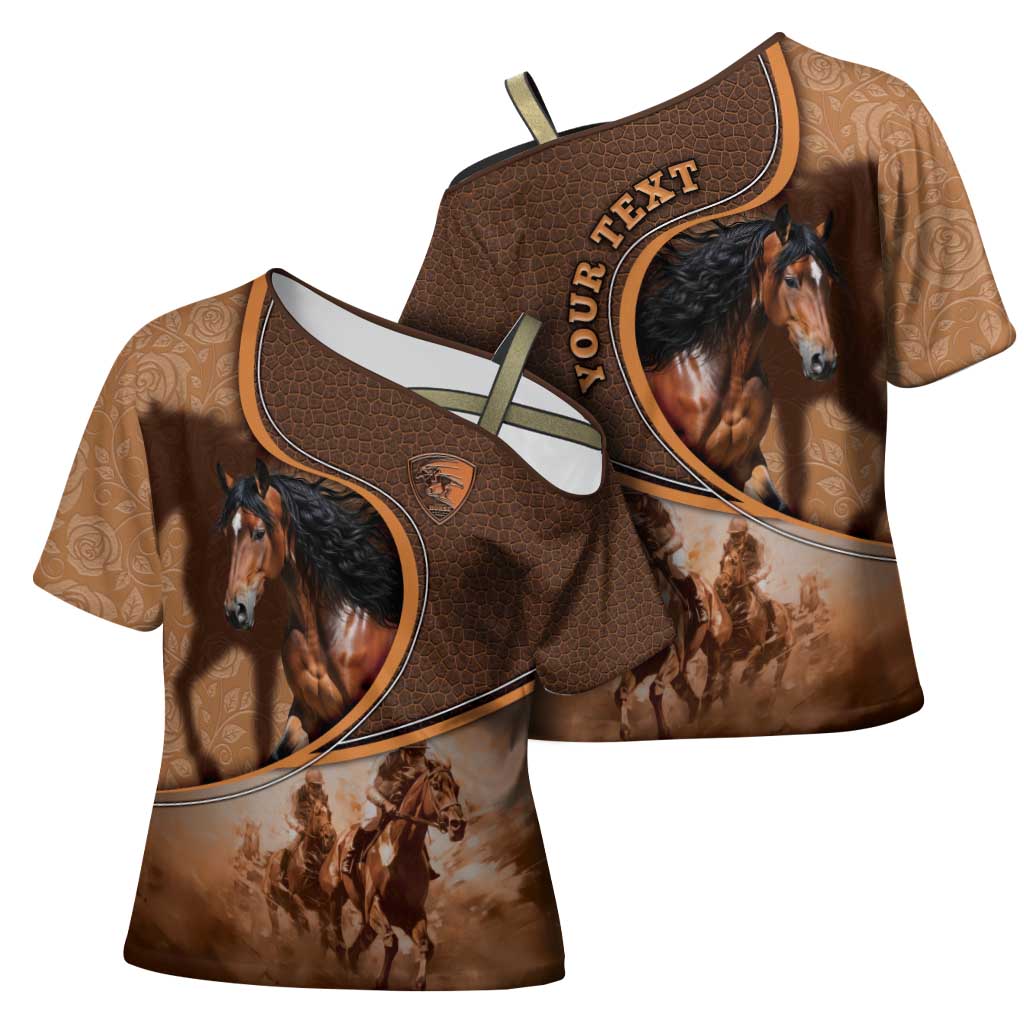 Personalized Horse Racing Cross Shoulder Shirt Royal Race Leather Effect