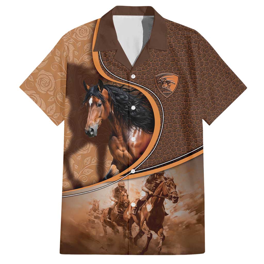 Personalized Horse Racing Hawaiian Shirt Royal Race Leather Effect