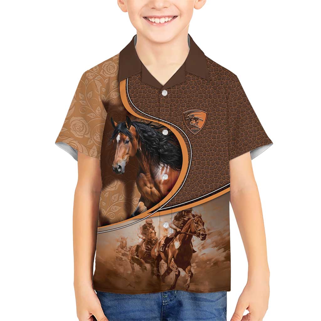 Personalized Horse Racing Kid Hawaiian Shirt Royal Race Leather Effect