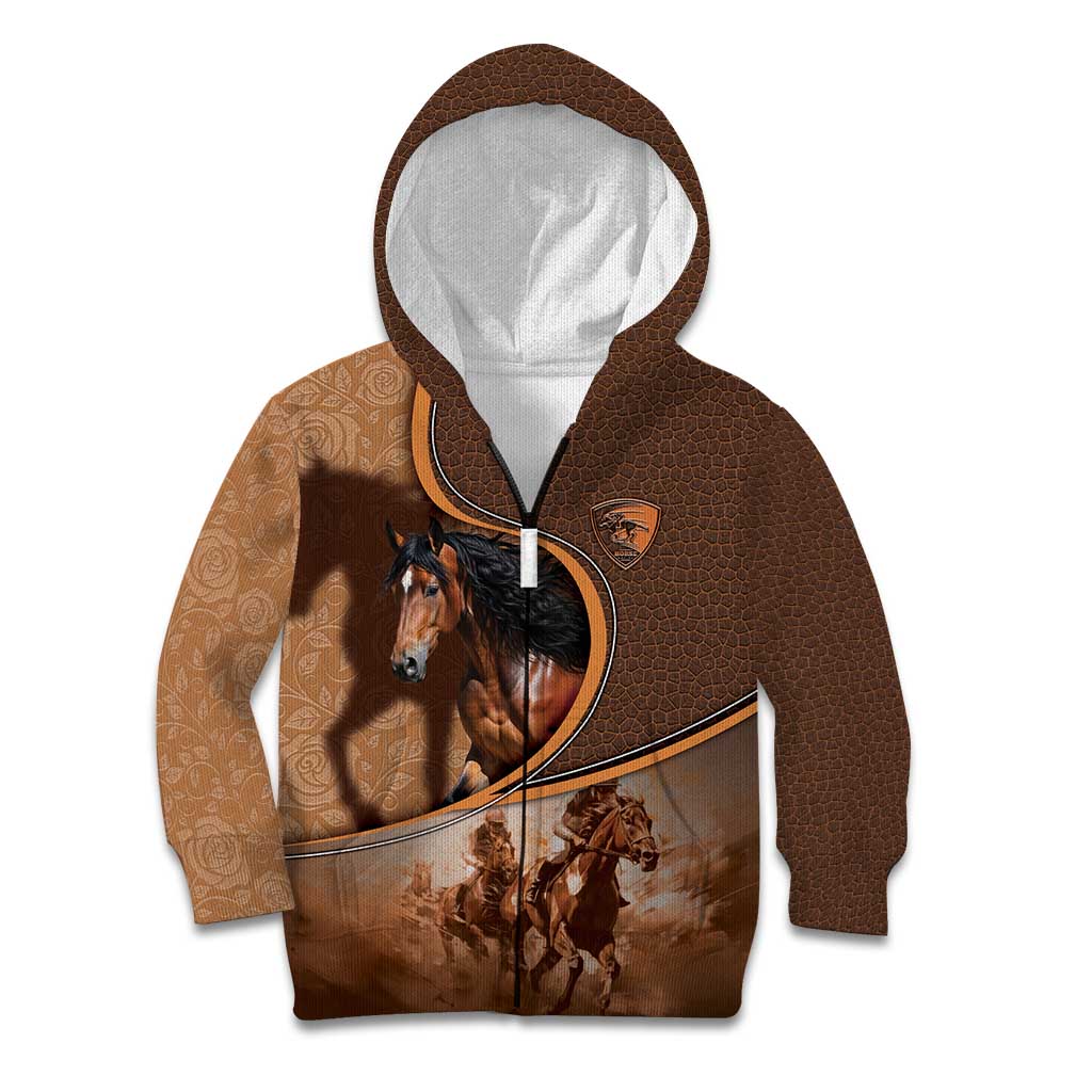 Personalized Horse Racing Kid Hoodie Royal Race Leather Effect