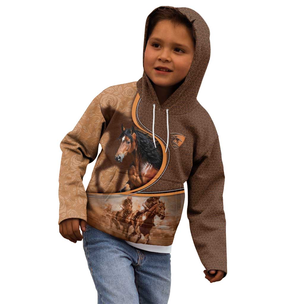 Personalized Horse Racing Kid Hoodie Royal Race Leather Effect
