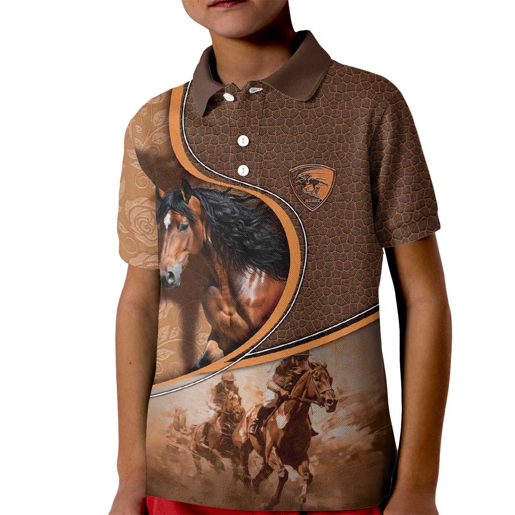 Personalized Horse Racing Kid Polo Shirt Royal Race Leather Effect