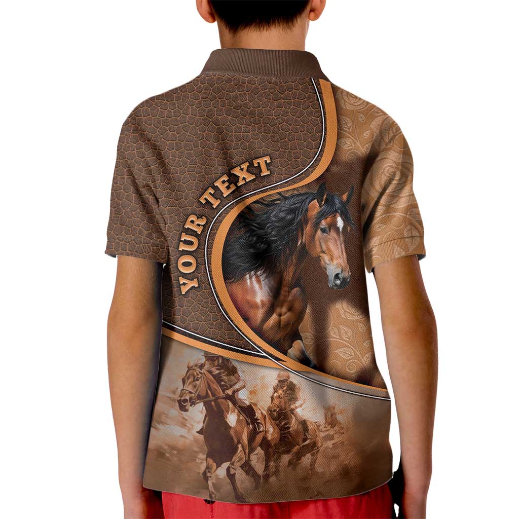 Personalized Horse Racing Kid Polo Shirt Royal Race Leather Effect
