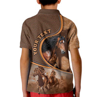 Personalized Horse Racing Kid Polo Shirt Royal Race Leather Effect