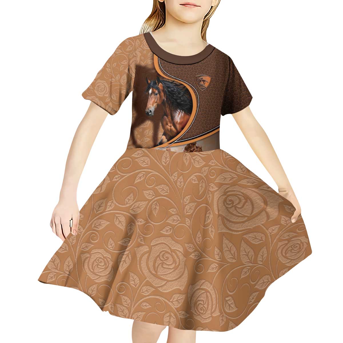 Personalized Horse Racing Kid Short Sleeve Dress Royal Race Leather Effect