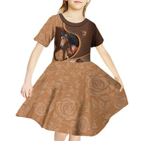 Personalized Horse Racing Kid Short Sleeve Dress Royal Race Leather Effect