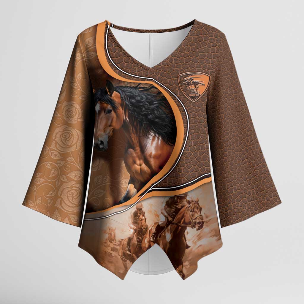 Personalized Horse Racing Kimono Sleeve Blouse Royal Race Leather Effect