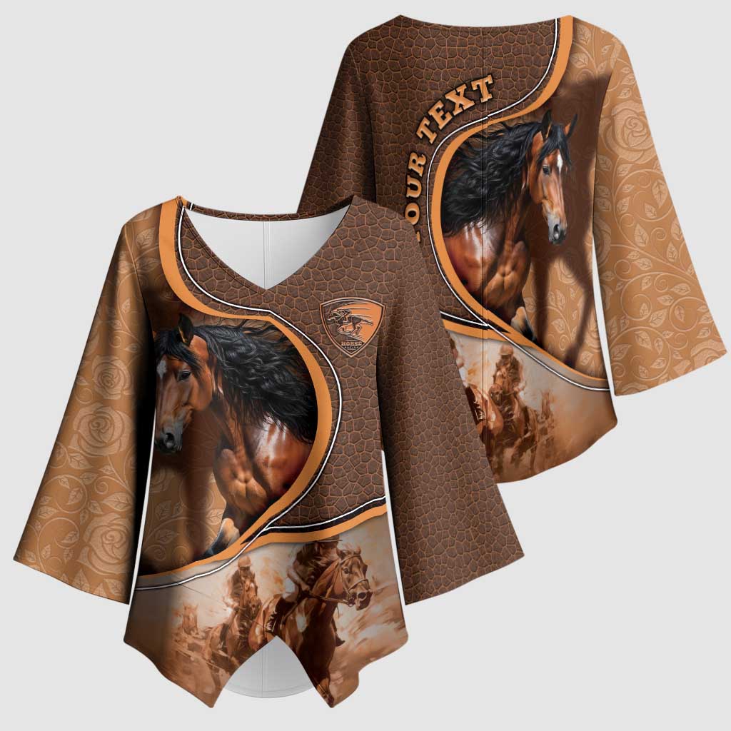 Personalized Horse Racing Kimono Sleeve Blouse Royal Race Leather Effect