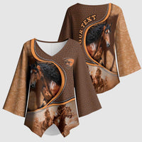 Personalized Horse Racing Kimono Sleeve Blouse Royal Race Leather Effect