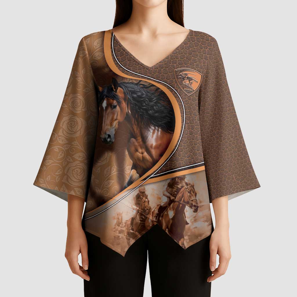 Personalized Horse Racing Kimono Sleeve Blouse Royal Race Leather Effect