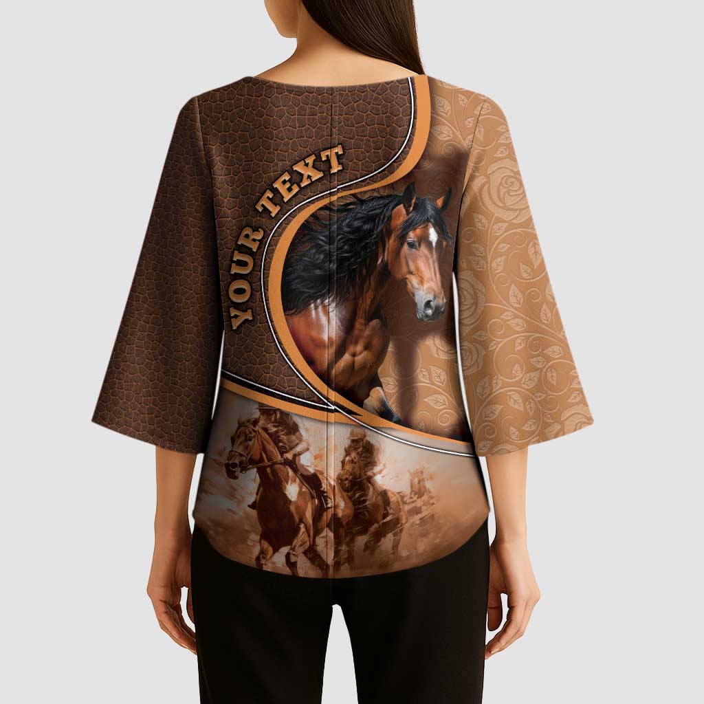 Personalized Horse Racing Kimono Sleeve Blouse Royal Race Leather Effect