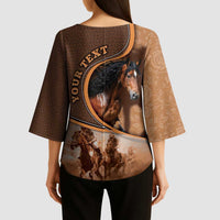 Personalized Horse Racing Kimono Sleeve Blouse Royal Race Leather Effect