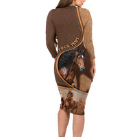 Personalized Horse Racing Long Sleeve Bodycon Dress Royal Race Leather Effect