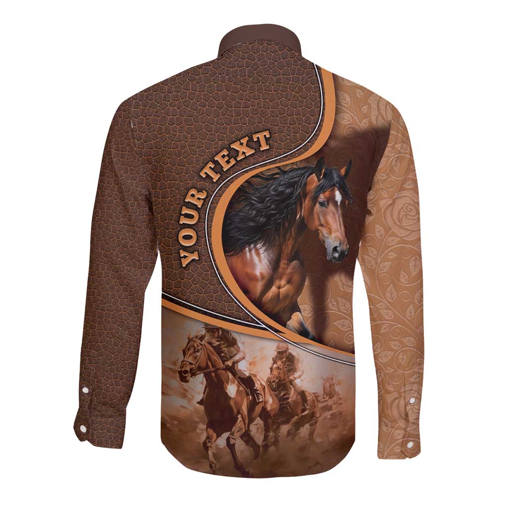 Personalized Horse Racing Long Sleeve Button Shirt Royal Race Leather Effect
