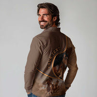 Personalized Horse Racing Long Sleeve Polo Shirt Royal Race Leather Effect