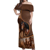 Personalized Horse Racing Off Shoulder Maxi Dress Royal Race Leather Effect