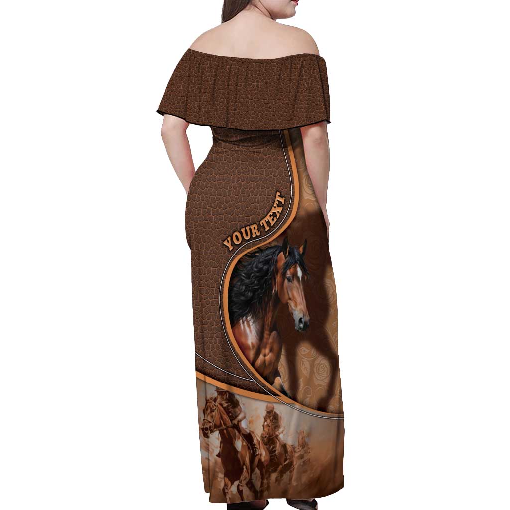 Personalized Horse Racing Off Shoulder Maxi Dress Royal Race Leather Effect