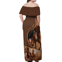 Personalized Horse Racing Off Shoulder Maxi Dress Royal Race Leather Effect