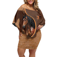 Personalized Horse Racing Off Shoulder Short Dress Royal Race Leather Effect