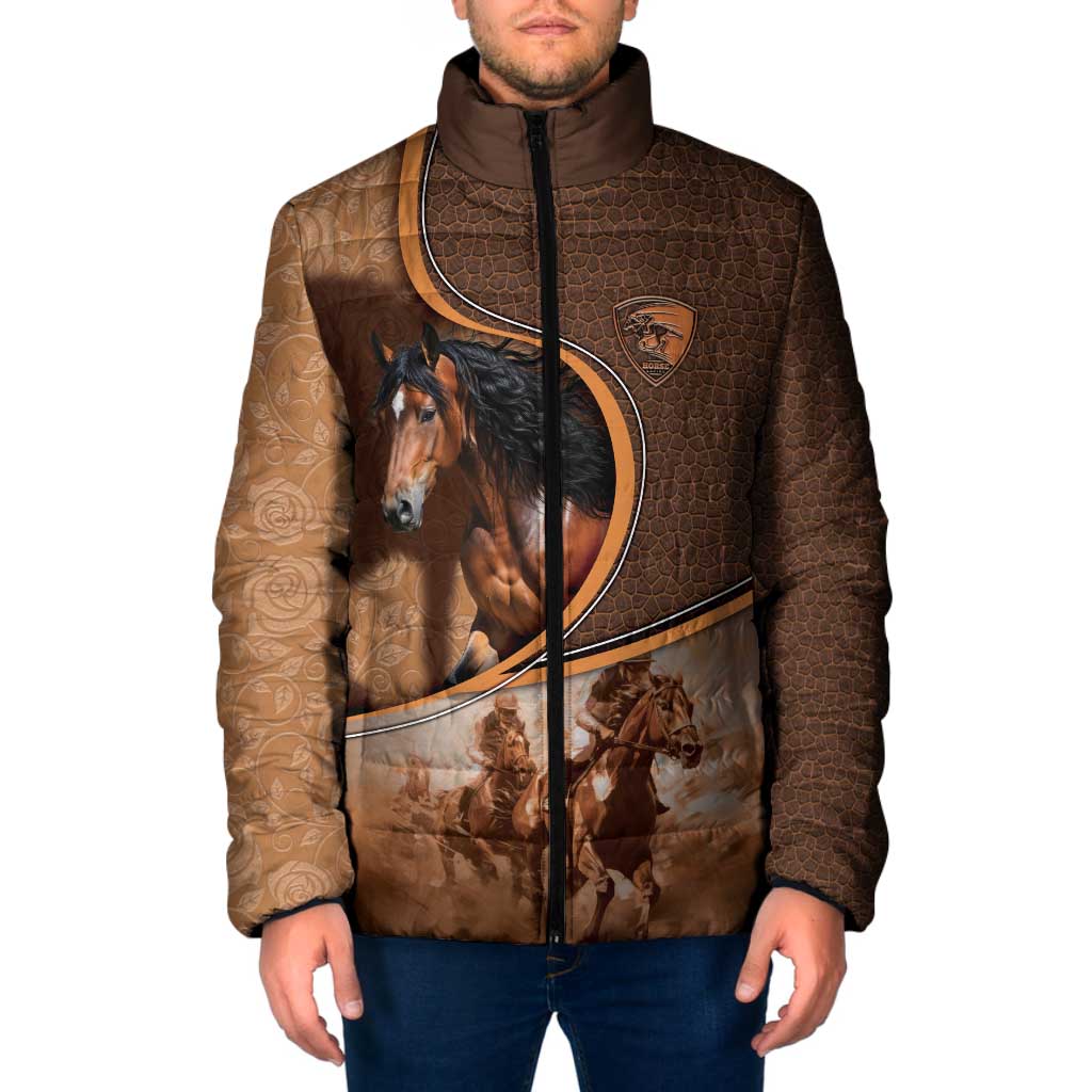 Personalized Horse Racing Padded Jacket Royal Race Leather Effect