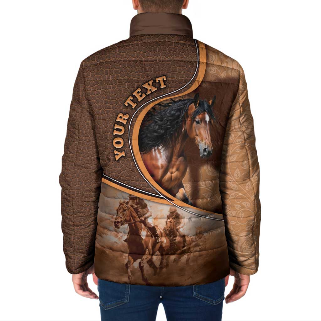 Personalized Horse Racing Padded Jacket Royal Race Leather Effect