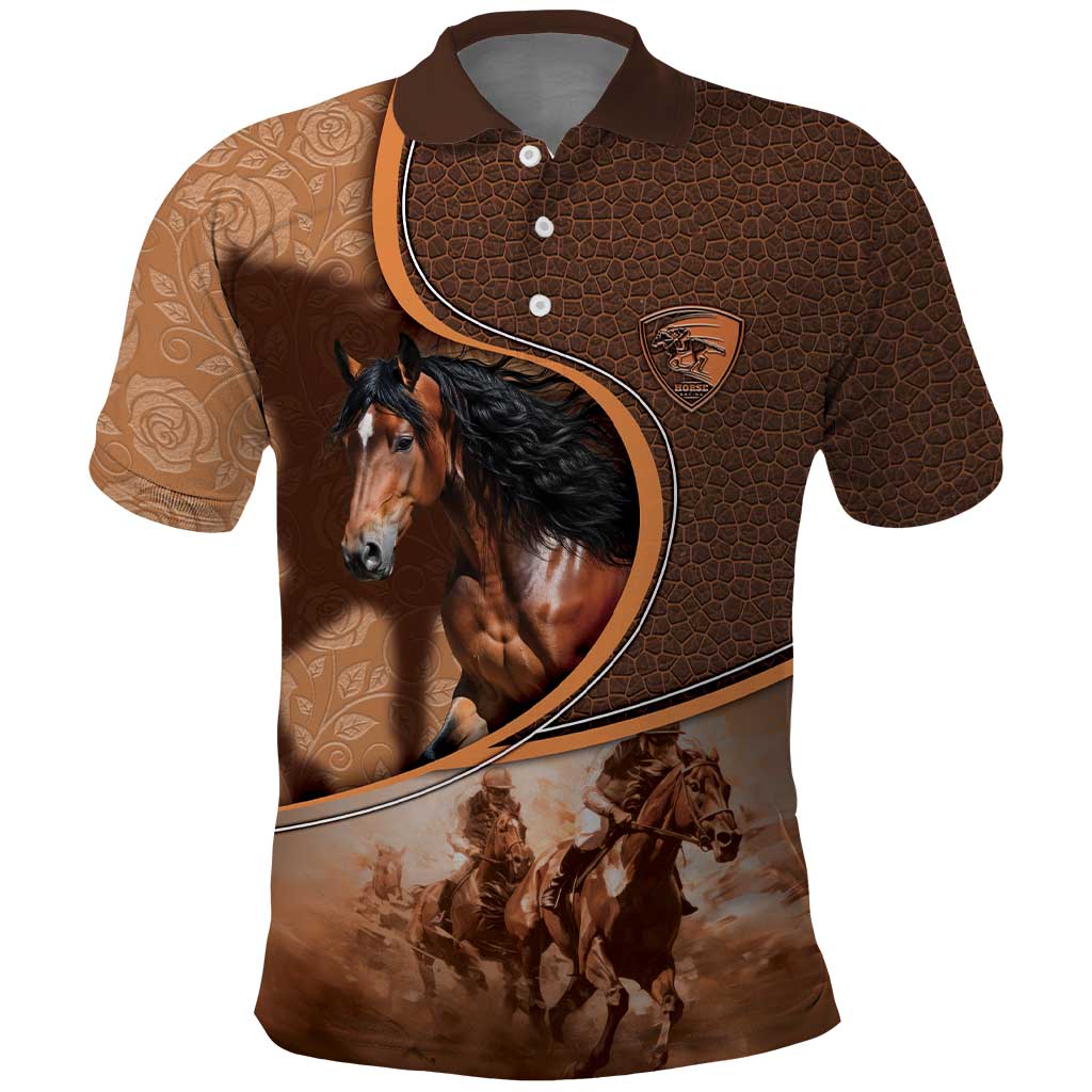 Personalized Horse Racing Polo Shirt Royal Race Leather Effect