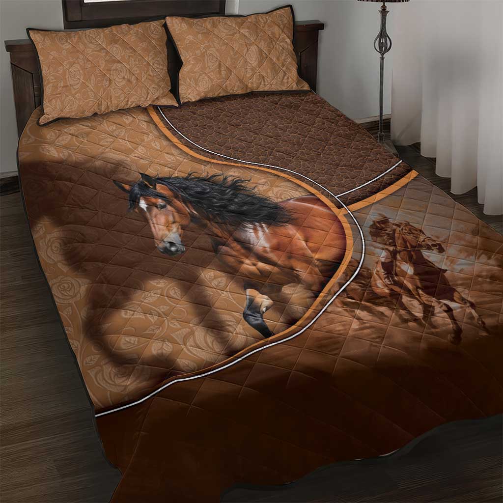 Horse Racing Quilt Bed Set Royal Race Leather Effect